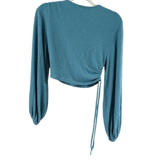 Urban Outfitters Blue Cropped Rib Top Cuff Sleeves Medium - Picture 4 of 11
